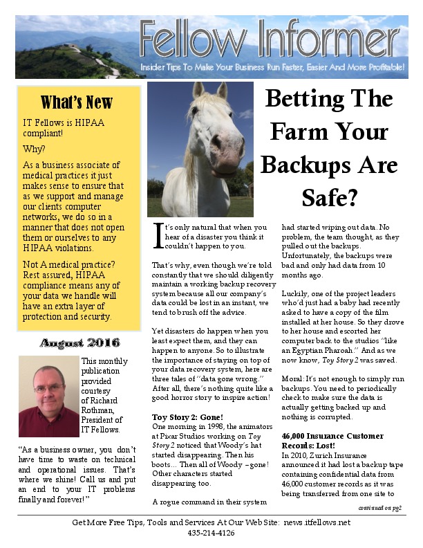 thumbnail of August 2016 Fellow Informer Newsletter